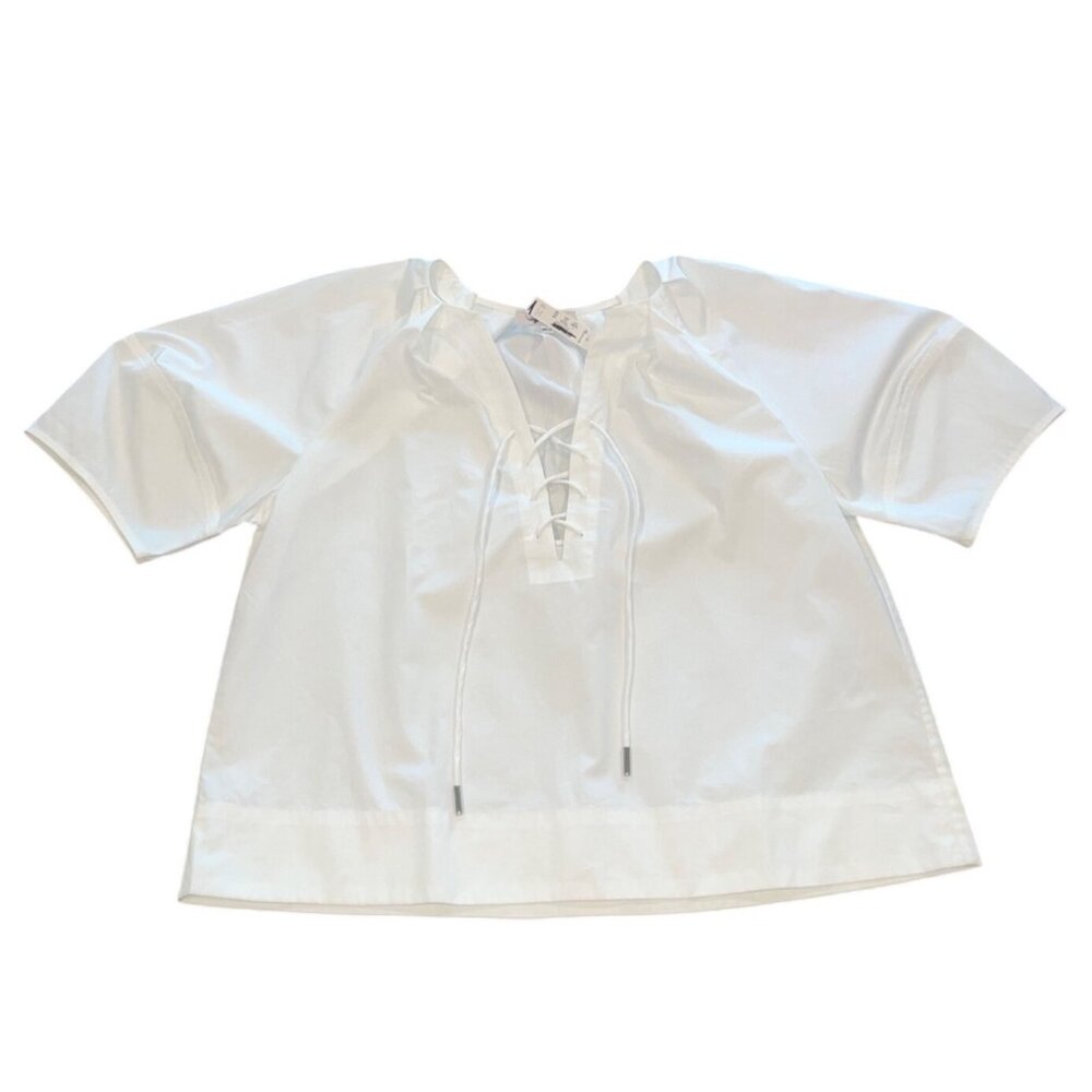 NWT Madewell Women's Sz S White Poplin Lace-Up Top Balloon Sleeves Lightweight - Picture 4 of 10
